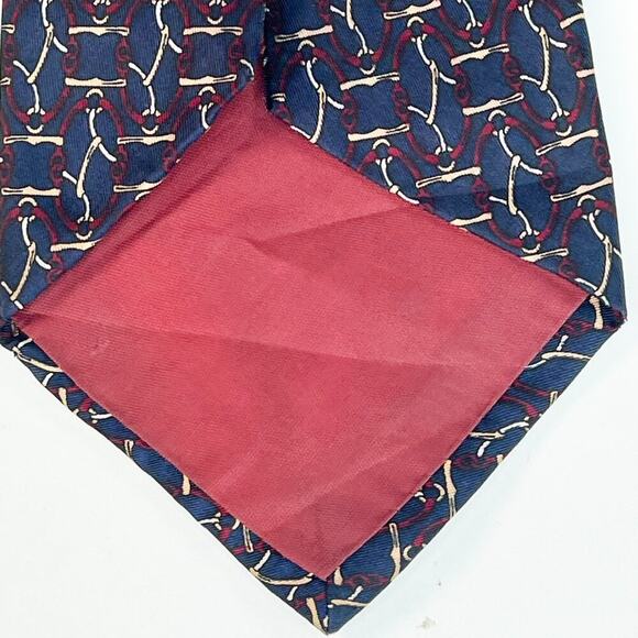 Bert Pulitzer Horsebit Print Mens Neck Tie Navy Blue Burgundy Tan 100% Silk - Picture 6 of 7